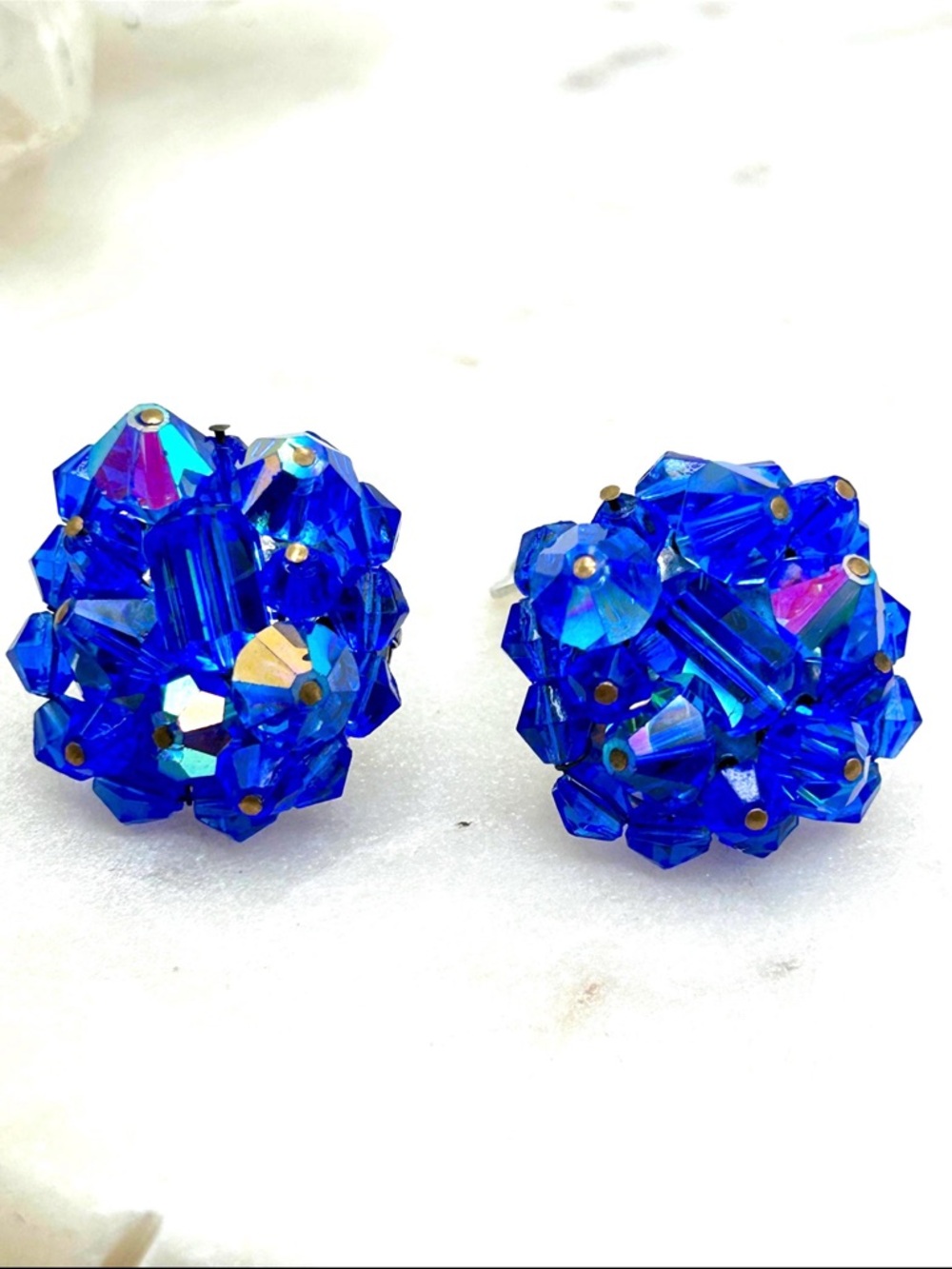 Blue Crystal Cluster Clip-On Earrings - Sparkling Women's Jewelry